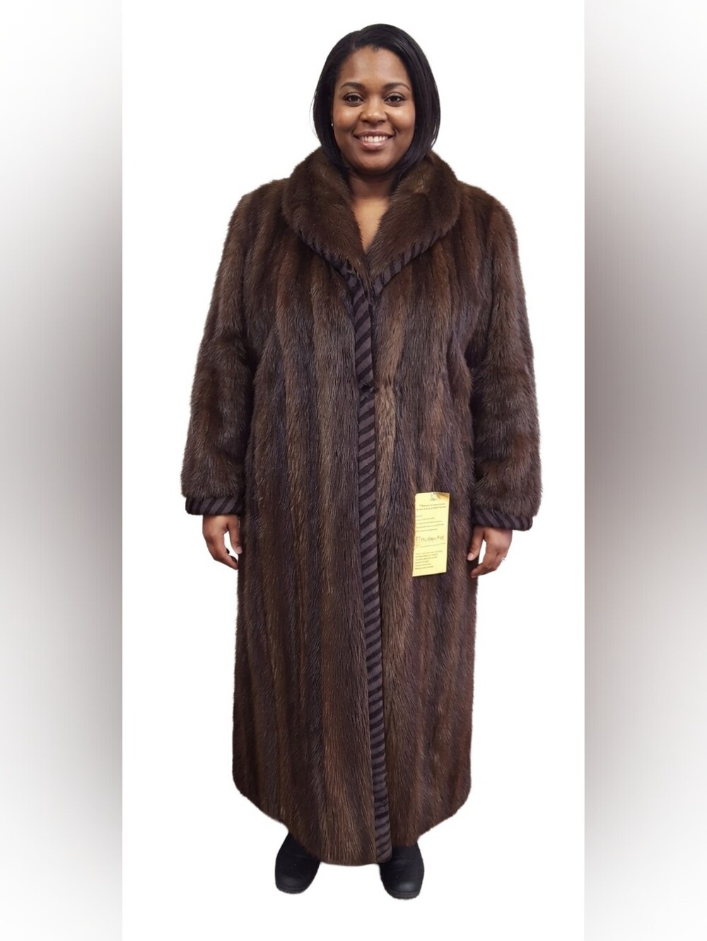 Long Hair Beaver Fur Coat w/ Sheared Beaver Trim